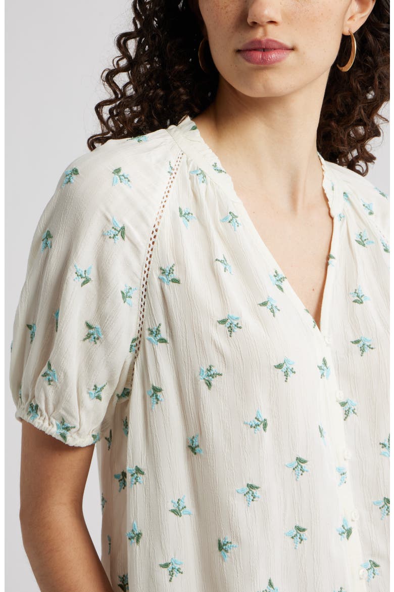 Floral Button-Up Top, Alternate, color, IVORY- BLUE GARDEN DITSY