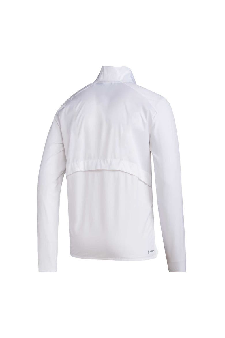 Men's adidas White Miami Hurricanes Sideline AEROREADY Raglan Sleeve Quarter-Zip Jacket, Alternate, color, White