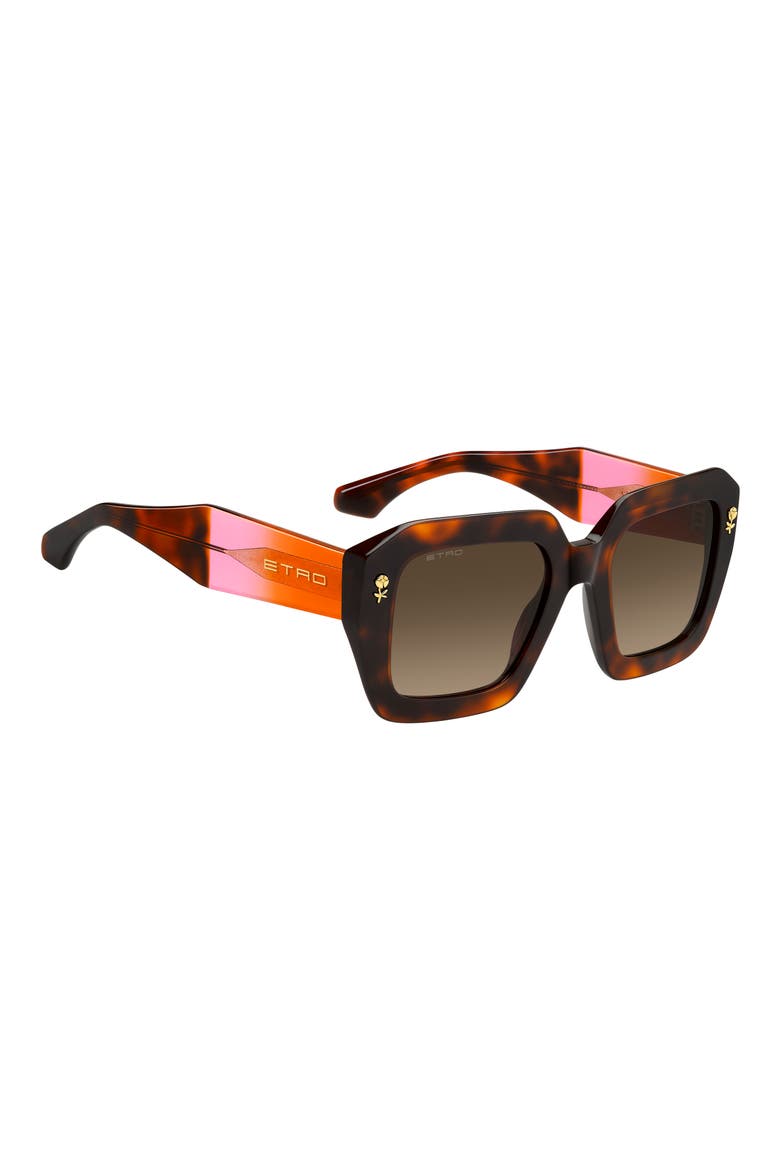 52mm Gradient Rectangular Sunglasses, Alternate, color, HAVANA RED