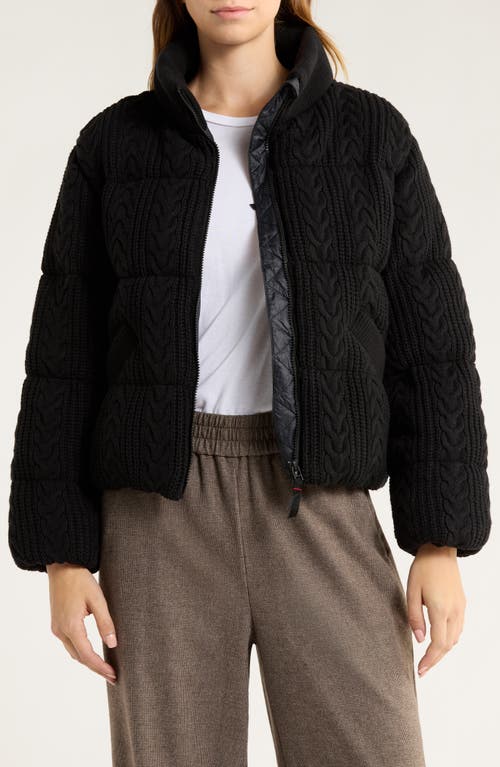 Marine Layer Alba Cable Knit Cotton Blend Puffer Jacket In Black