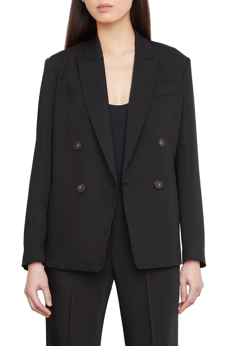 Double Breasted Crepe Blazer, Main, color, BLACK