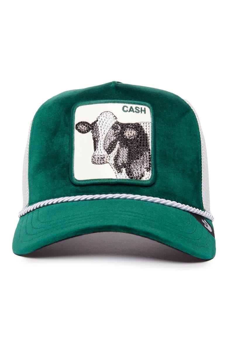 Emerald Cow Satin Front Trucker Hat, Alternate, color, GREEN