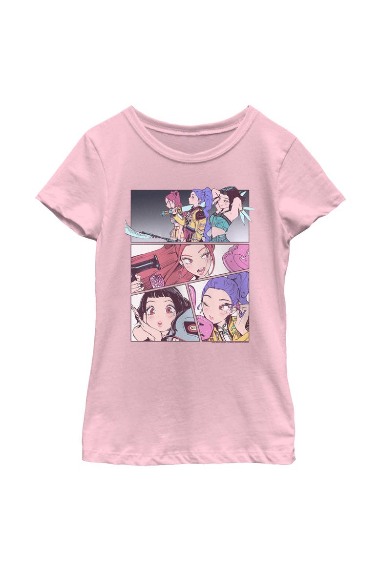 Girls' HUNTR/X Manhwa Comic Panels T-Shirt, Main, color, Light Pink