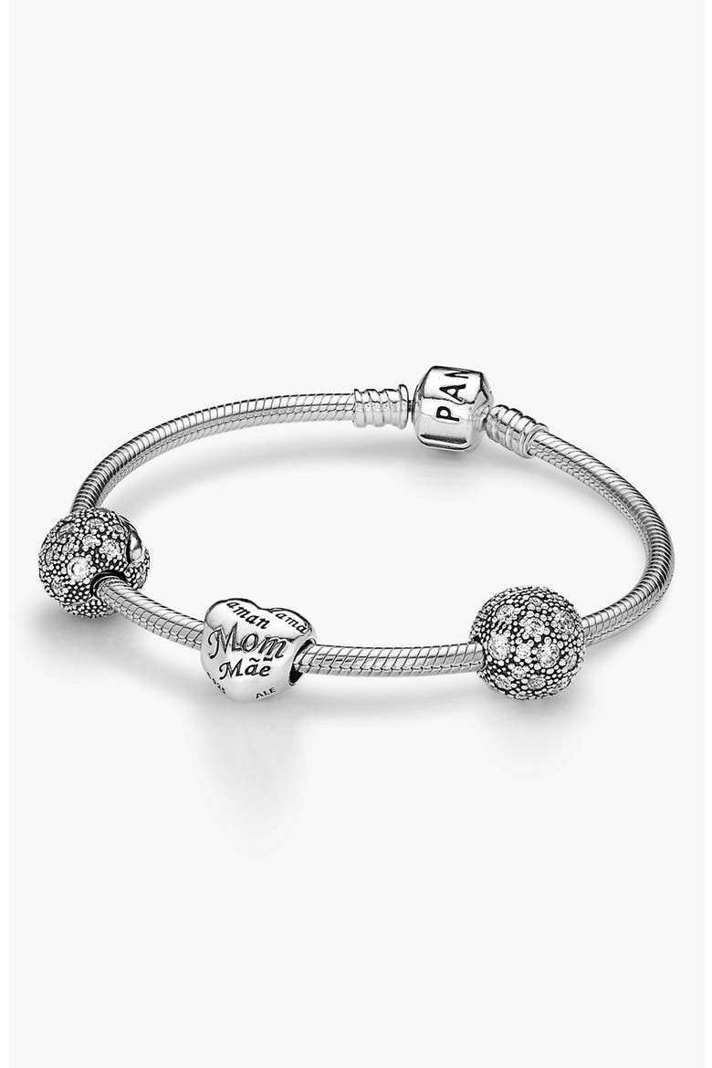 'Forever in My Heart' Boxed Charm Bracelet Set, Main, color, STERLING SILVER/ CZ