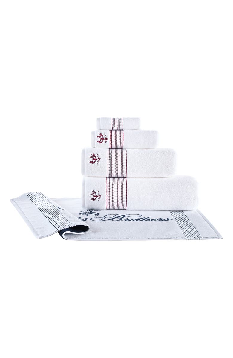 Brooks Brothers 4-Piece Robe Stripe Cotton Towel Set, Alternate, color, White/ Scarlet Sage