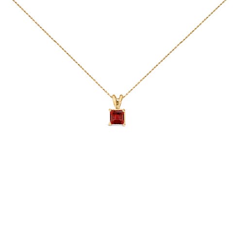 14K Gold 5x5 MM Square Shaped Gemstone Solitaire Pendant Necklace