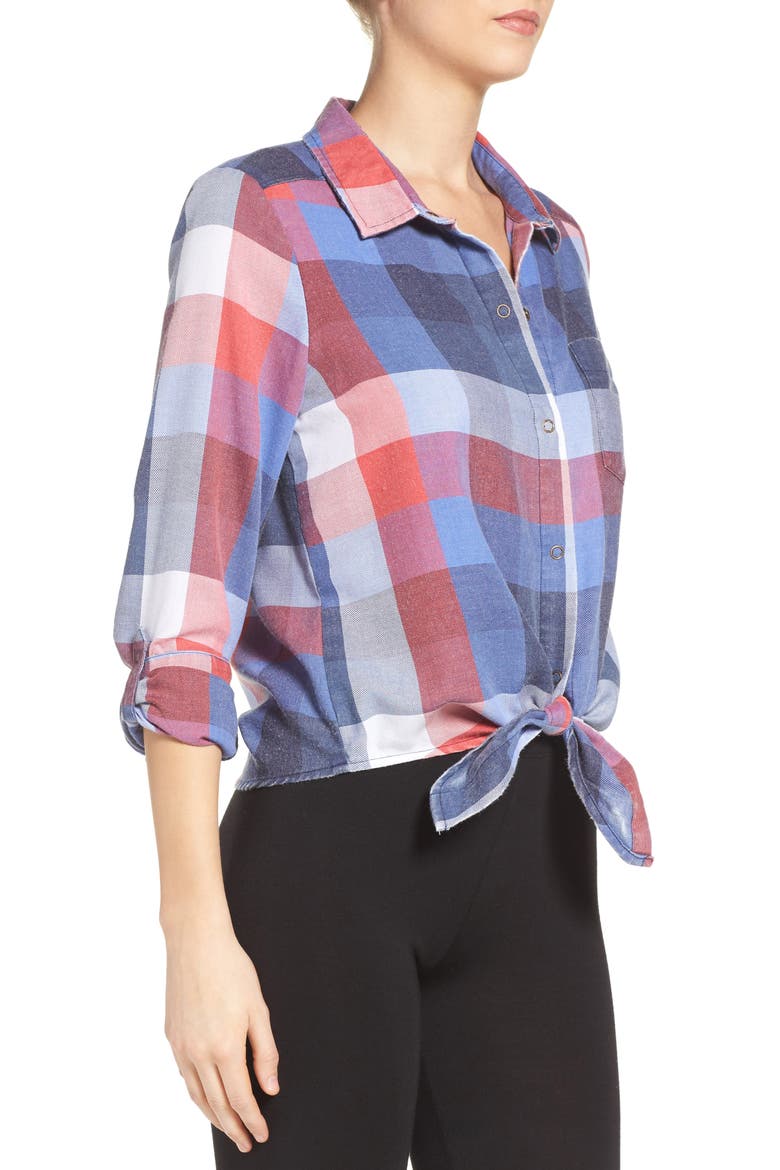 Tie Front Shirt, Alternate, color, NAVY DUSK MANDY MADRAS