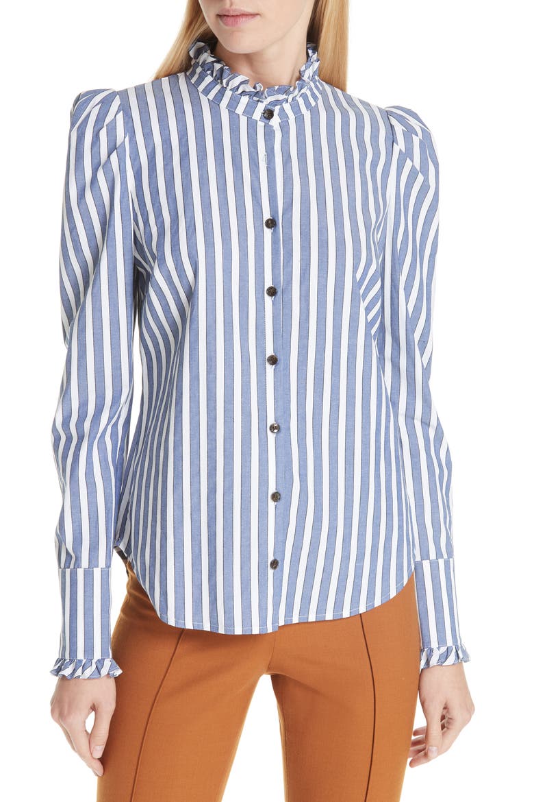 Holli Puff Shoulder Blouse, Main, color, BLUE/ WHITE