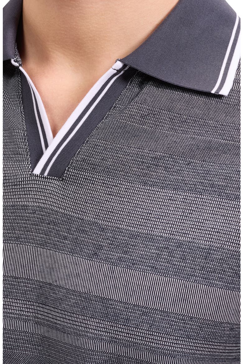 Textured Stripe Johnny Collar Polo, Alternate, color, NAVY
