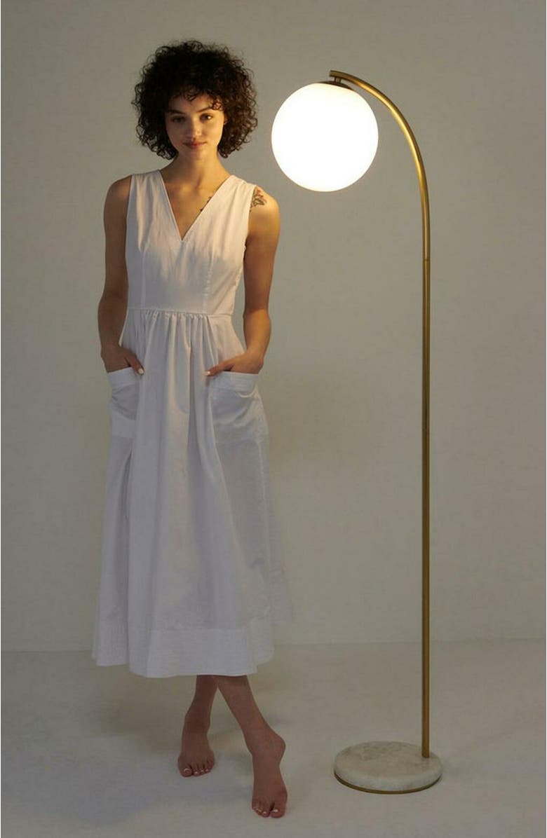 Brightech Luna Drop 75" Modern LED Floor Lamp with Frosted Glass Globe Shade, Alternate, color, Antique Brass