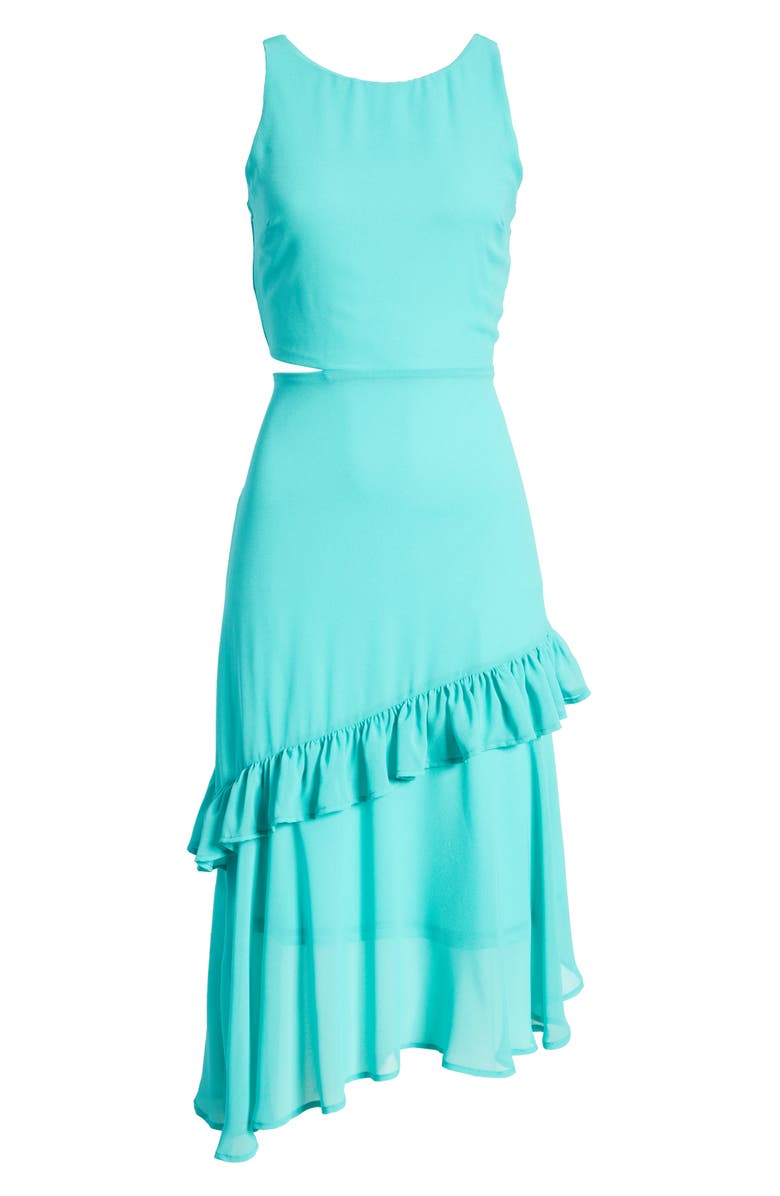Sam Edelman Ruffle Cutout Midi Dress, Alternate, color, Turquoise