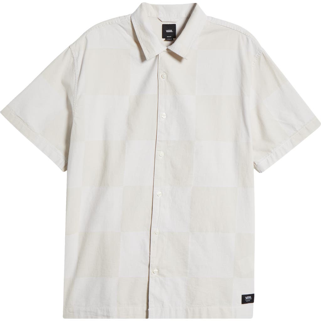 Vans Kessler Checkerboard Short Sleeve Woven Button-up Shirt In White-marshmallow