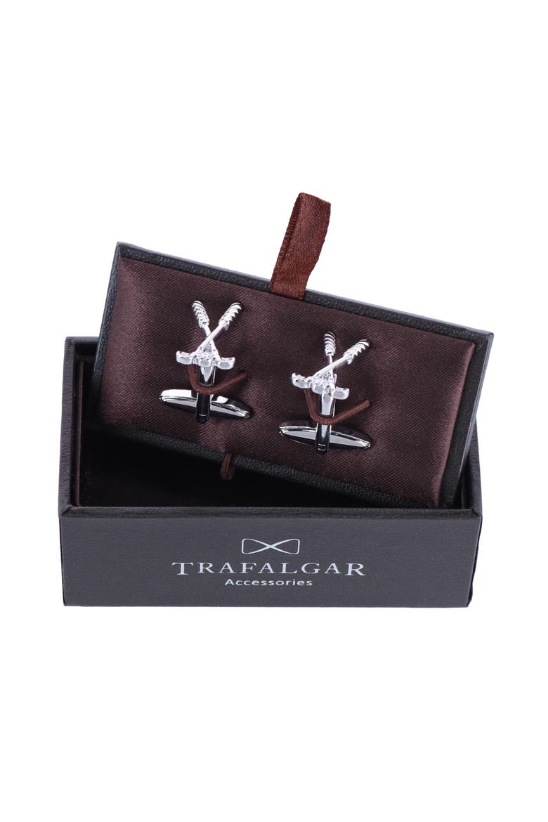 Hole In One Golf Clubs Novelty Cufflinks, Alternate, color, Silver