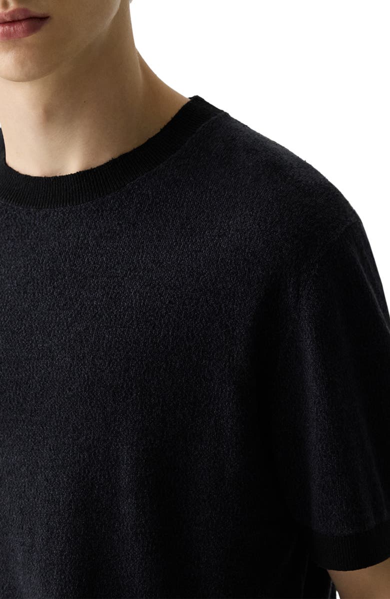 Theory Linen & Silk Short Sleeve Sweater, Alternate, color, Black