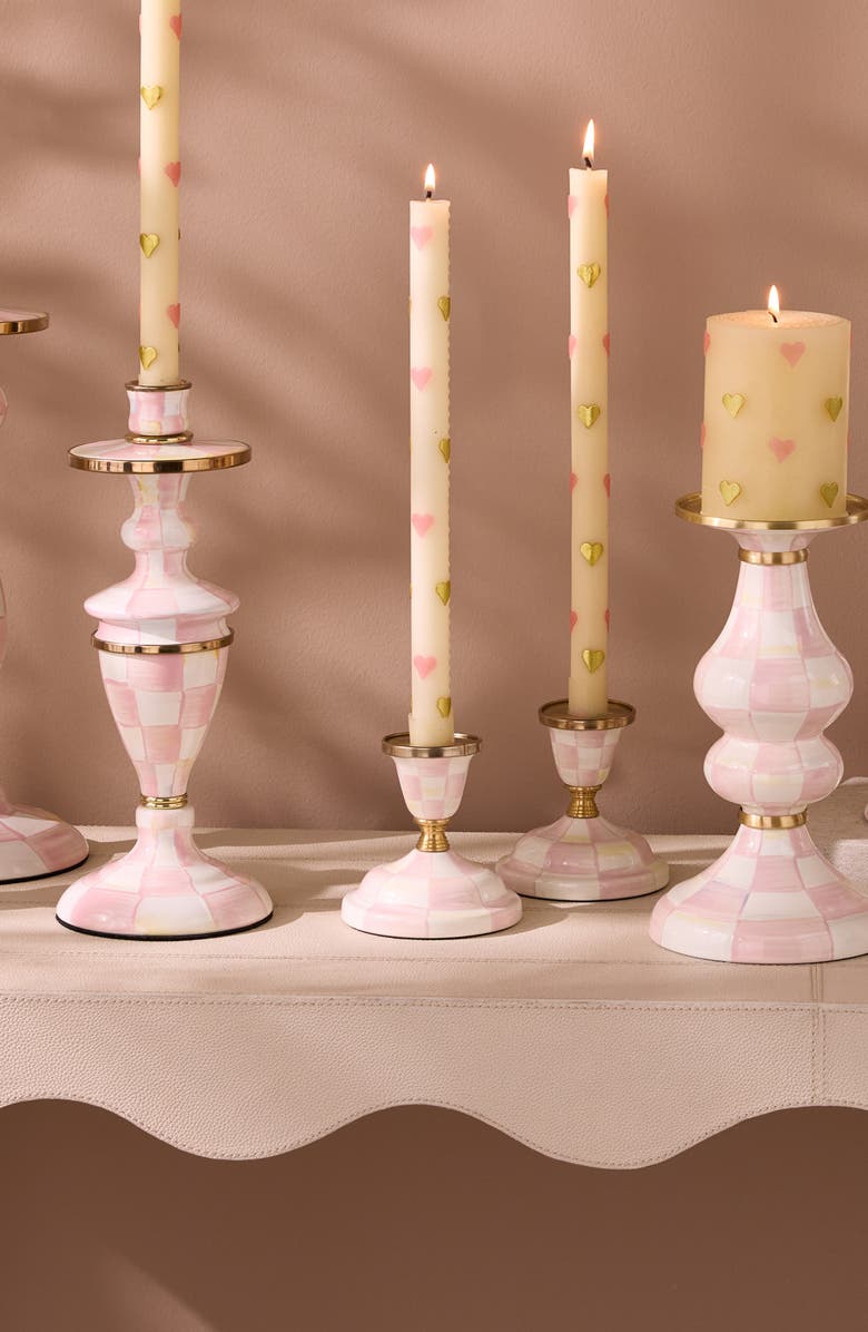 MACKENZIE CHILDS Small Rosy Check Candlestick Holder, Alternate, color, Rosy