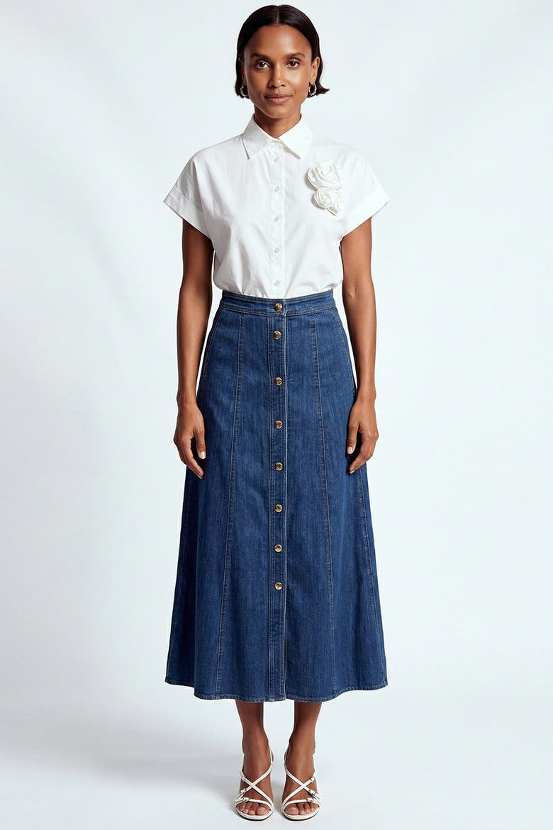 Aliana Denim Midi Skirt, Alternate, color, INDIGO