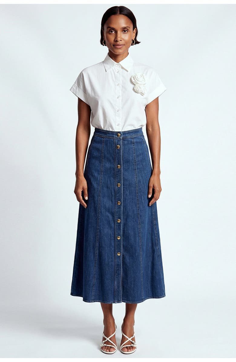 Exquise Aliana Denim Midi Skirt, Alternate, color, Indigo