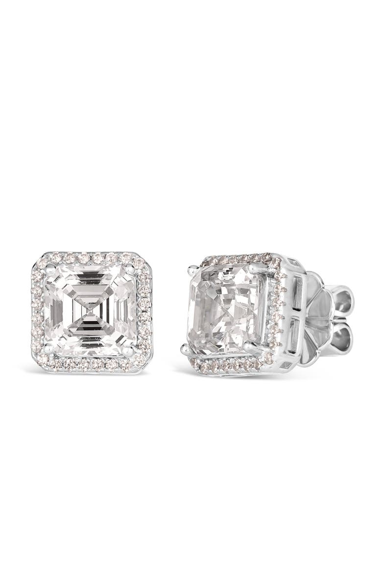 Anna Zuckerman Classic Asscher 3 Carat Diamond Crystalline Halo Studs, Main, color, Platinum