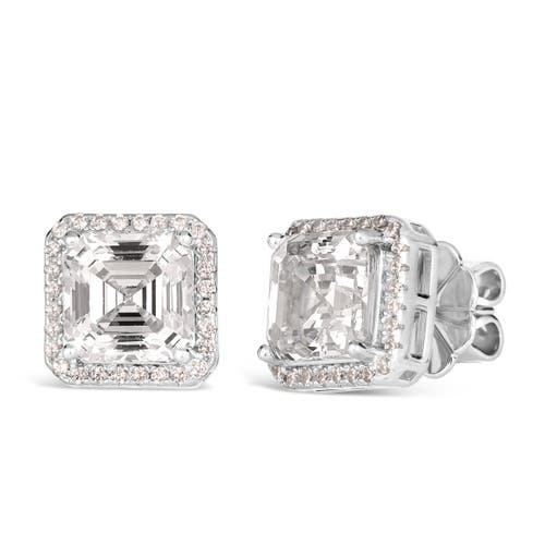 Anna Zuckerman Classic Asscher 3 Carat Diamond Crystalline Halo Studs In Platinum