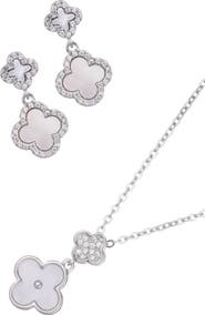 Adornia Mother-of-Pearl Clover Pendant Necklace & Drop Earrings Set