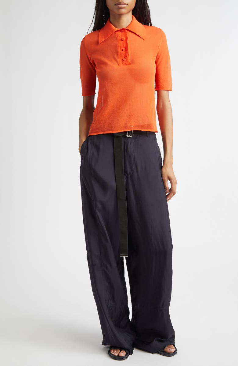 PLAN C Cotton Blend Polo Sweater, Alternate, color, Poppy