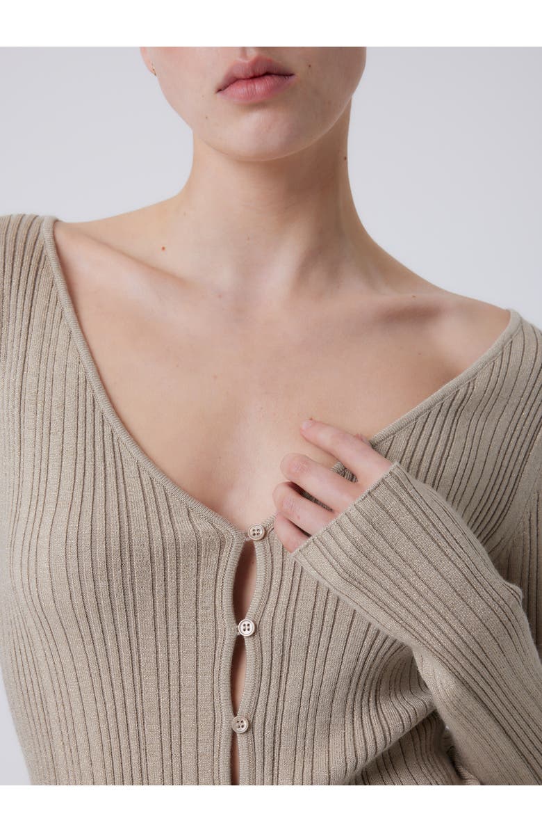 Majestic Filatures Organic Cotton Metallic Rib Knit  V-Neck Cardigan, Alternate, color, Desert