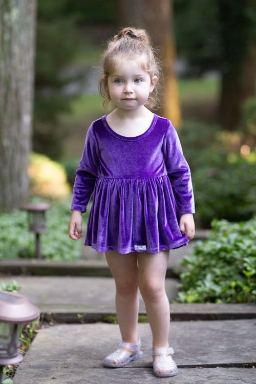 Worthy Threads Stretch Velvet Long Sleeve Bubble Romper In Purple