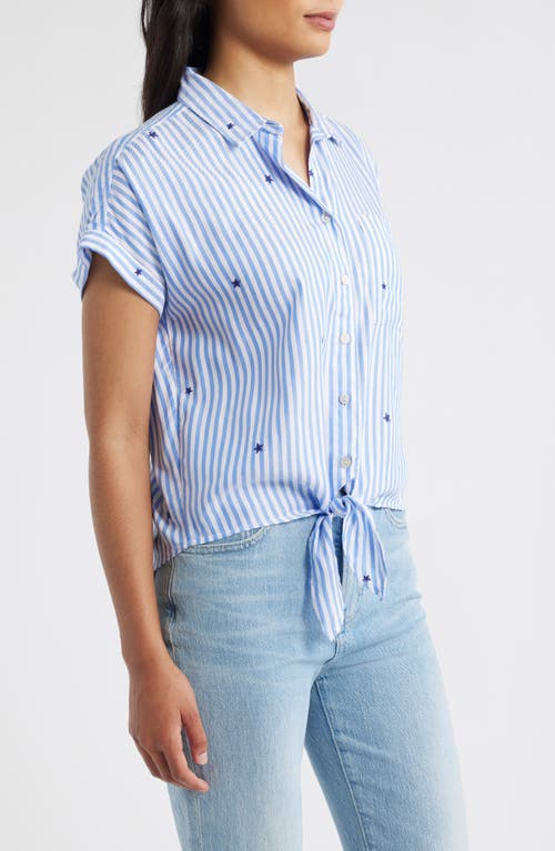 Beachlunchlounge Rosie Embroidered Tie Front Short Sleeve Button-up Shirt