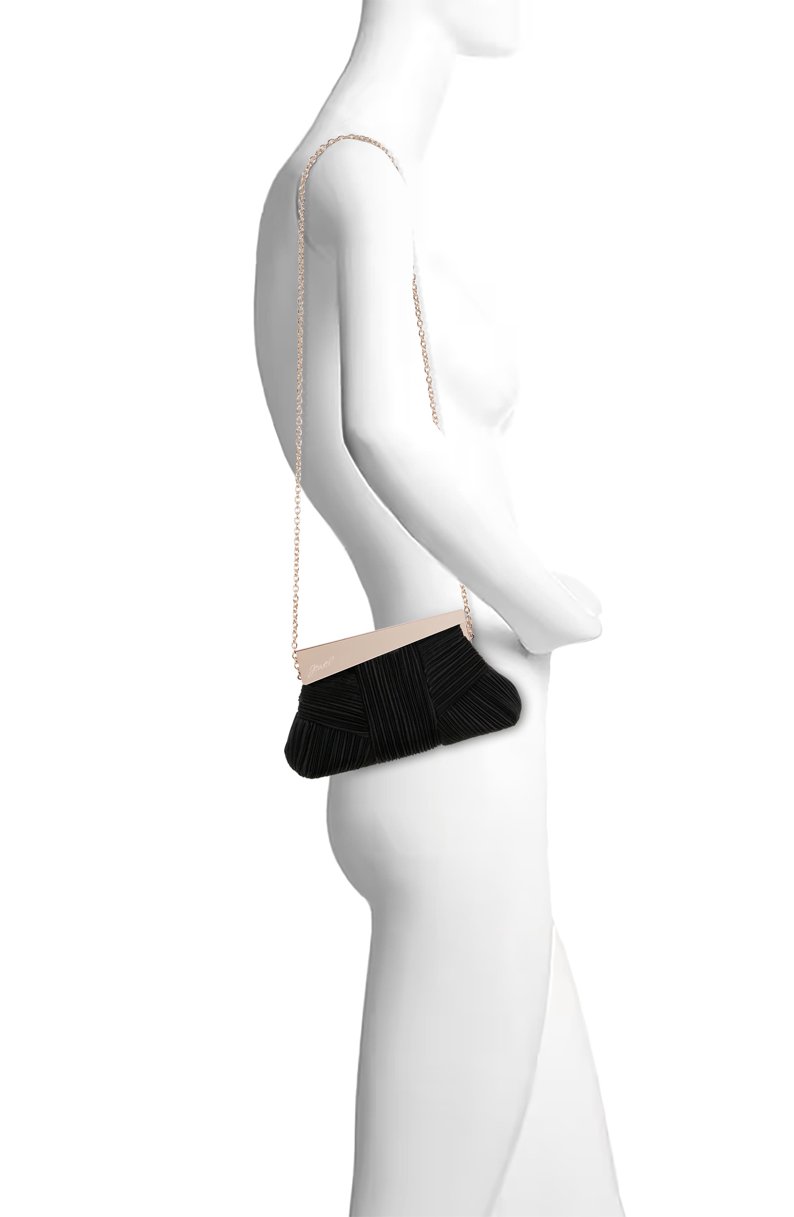 Jewel Badgley Mischka Millie Mini Pleated Clutch, Alternate, color, Black