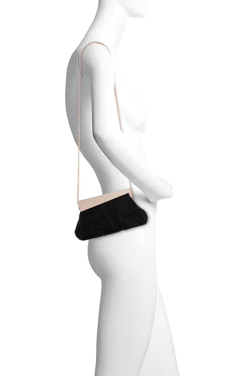 Jewel Badgley Mischka Millie Mini Pleated Clutch, Alternate, color, Black