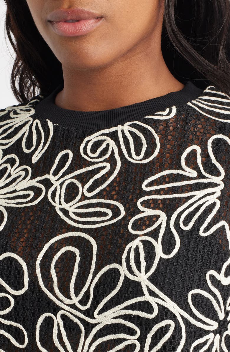 Topshop Floral Appliqué Open Stitch Shorts, Alternate, color, Black