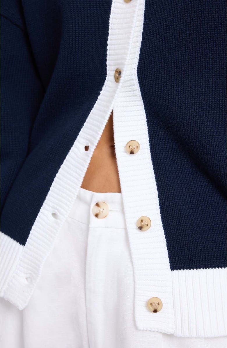 Onia Cotton Fitted Cardigan, Alternate, color, Off White/Navy