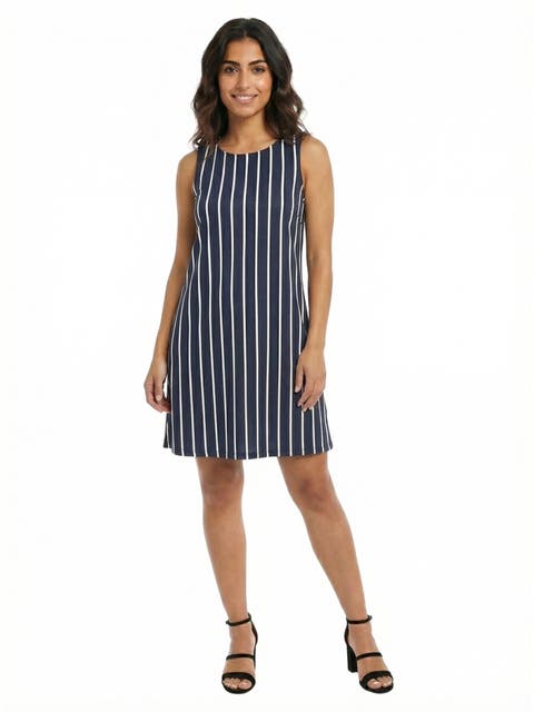 Essential Petite Striped Round Neck Sleeveless A-Line Mini Shift Dress