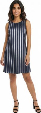 24seven Comfort Apparel Essential Petite Striped Round Neck Sleeveless A-Line Mini Shift Dress