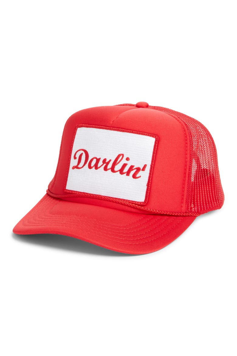 Darlin' Patch Trucker Hat, Main, color, RED