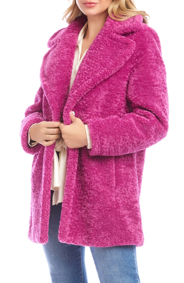 Karen Kane Faux Shearling Coat, Alternate, color, Orchid