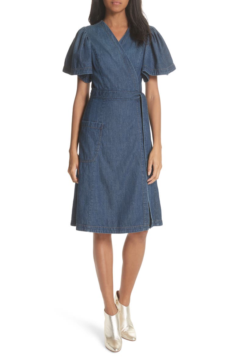 Denim Wrap Dress, Main, color, AVIGNON WASH