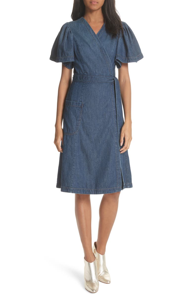 La Vie Rebecca Taylor Denim Wrap Dress, Main, color, 