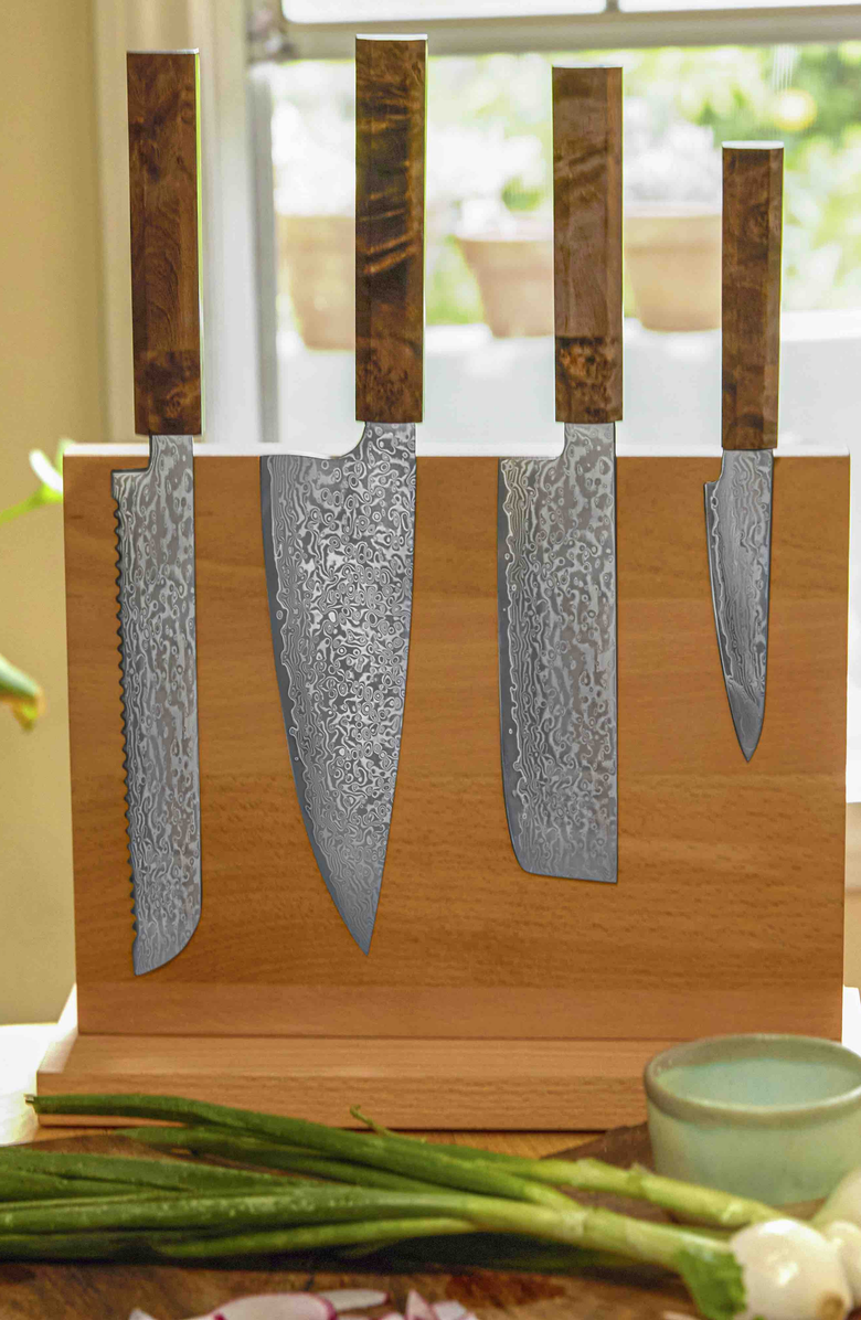 Italic European Beech Wood Magnetic Knife Block, Alternate, color, European Beech