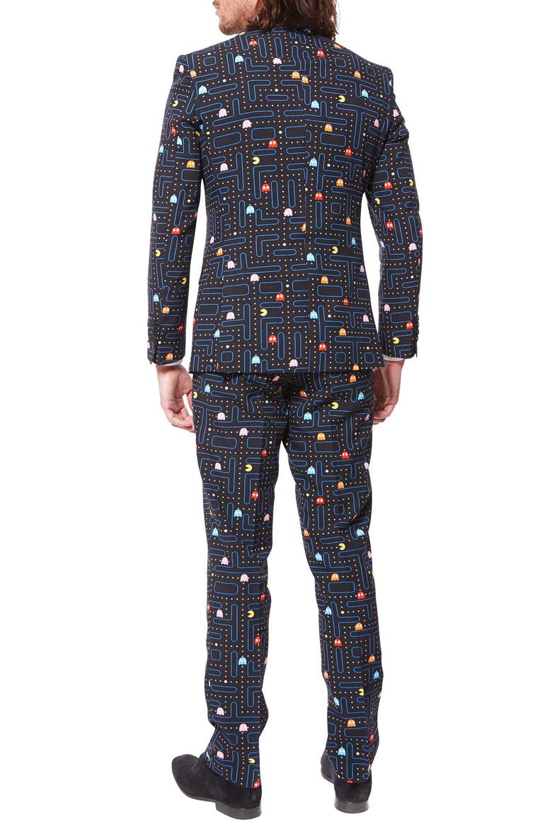 x Pac-Man™ Slim Fit Two-Piece Suit & Tie Set, Alternate, color, BLACK