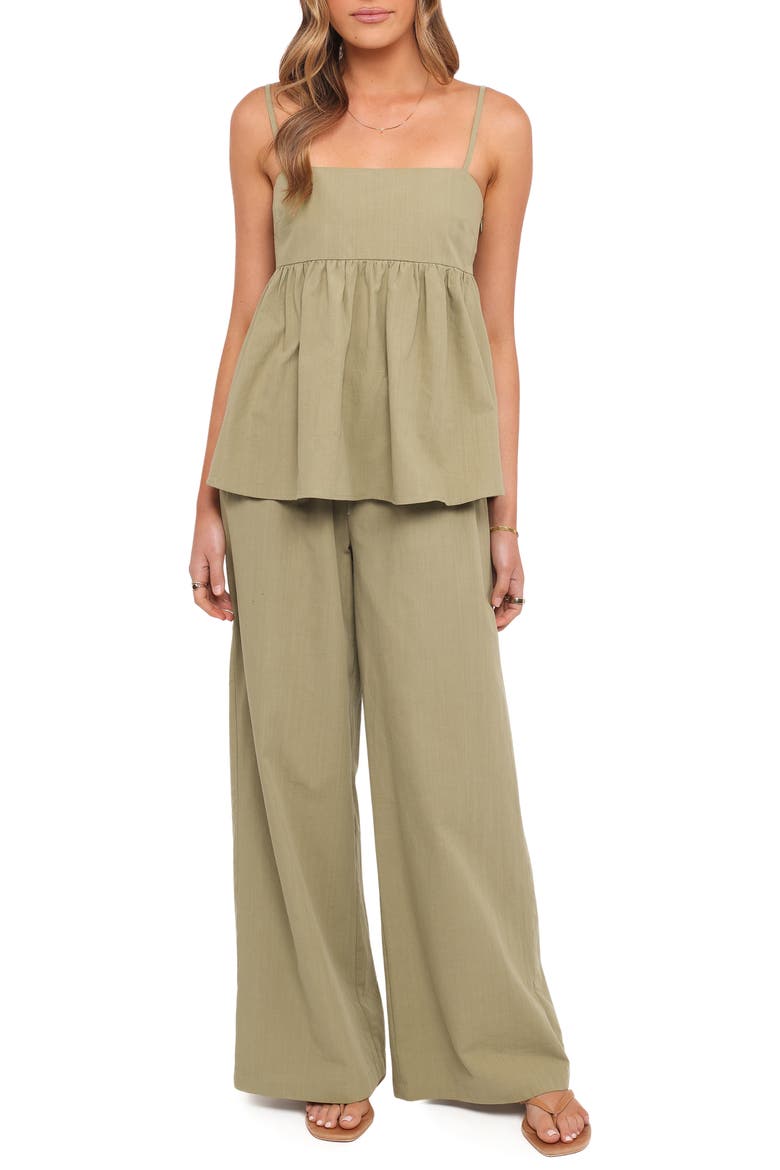 Jessica Cotton Babydoll Camisole & Wide Leg Pants Set, Main, color, OLIVE
