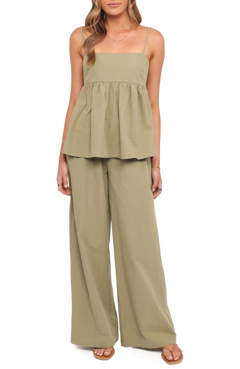 Petal & Pup Jessica Cotton Babydoll Camisole & Wide Leg Pants Set, Main, color, Olive