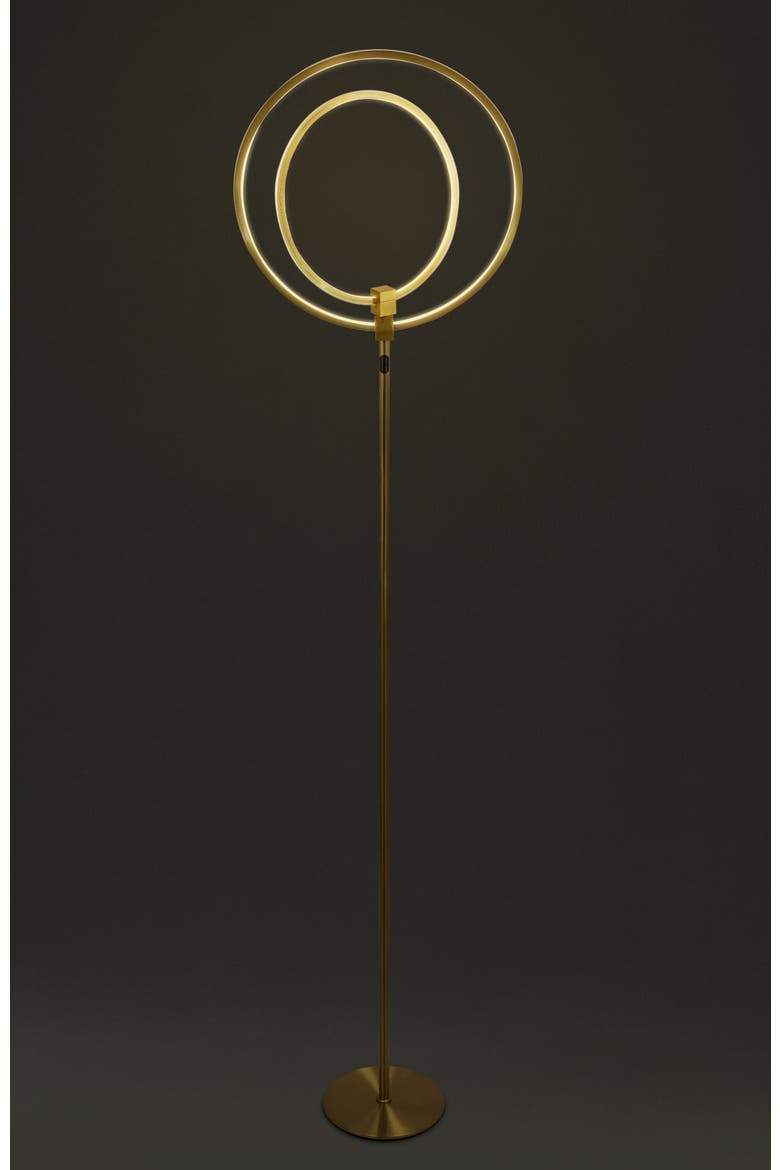 Eclipse 79" LED Industrial Dimmable Floor Lamp with 2 Height Adjustable Orbital Heads, Alternate, color, Antique Brass