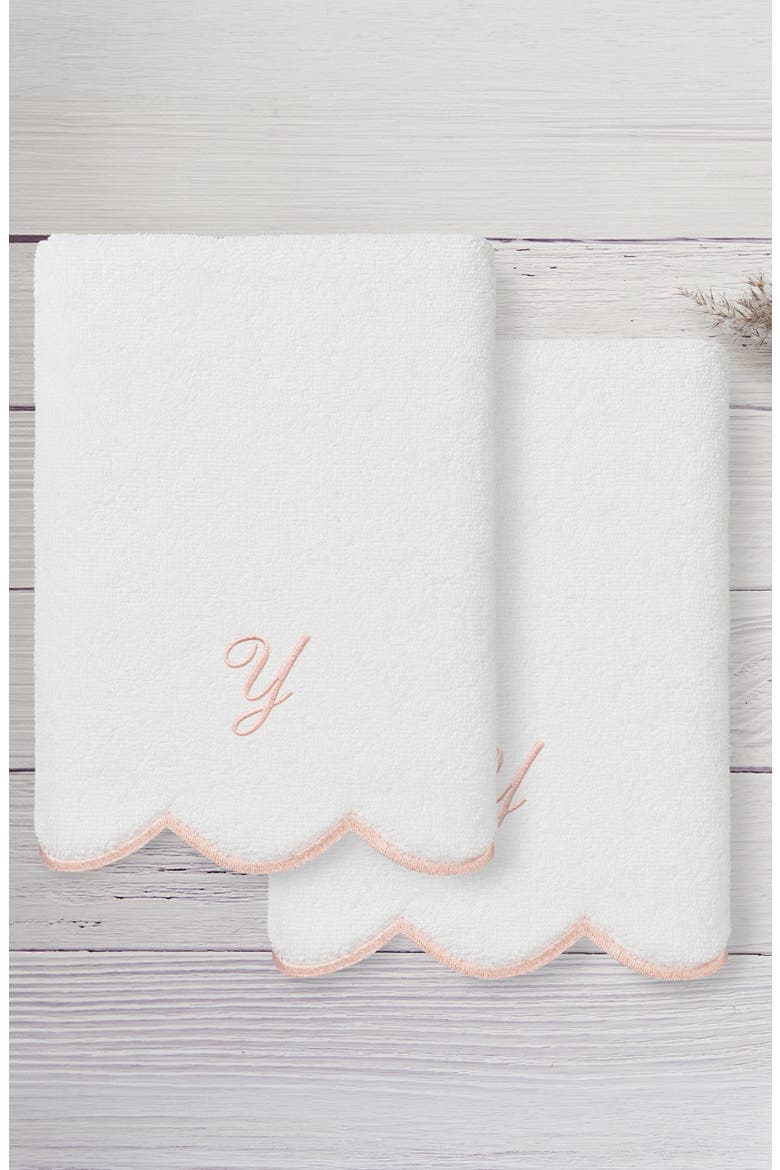 Scallop Personalized Monogram 2-Piece Towel Set, Alternate, color, WHITE/ PINK Y