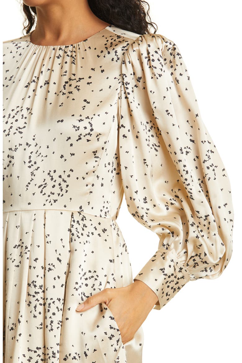 Scattered Fleur Long Sleeve Silk Dress, Alternate, color, CHAMPAGNE COMBO