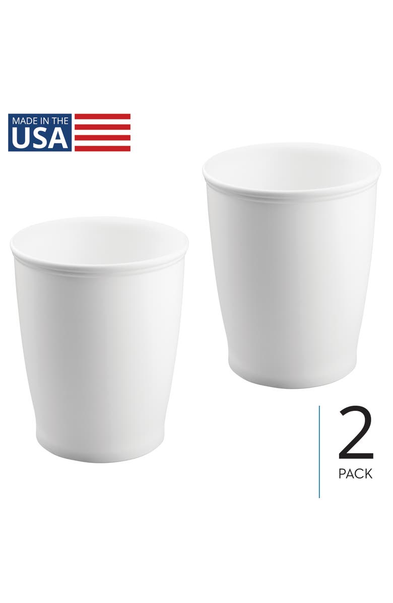 iDesign Kent Small Round Plastic Trash Can, 1.6 Gallon, 2-Pack, White, Alternate, color, White