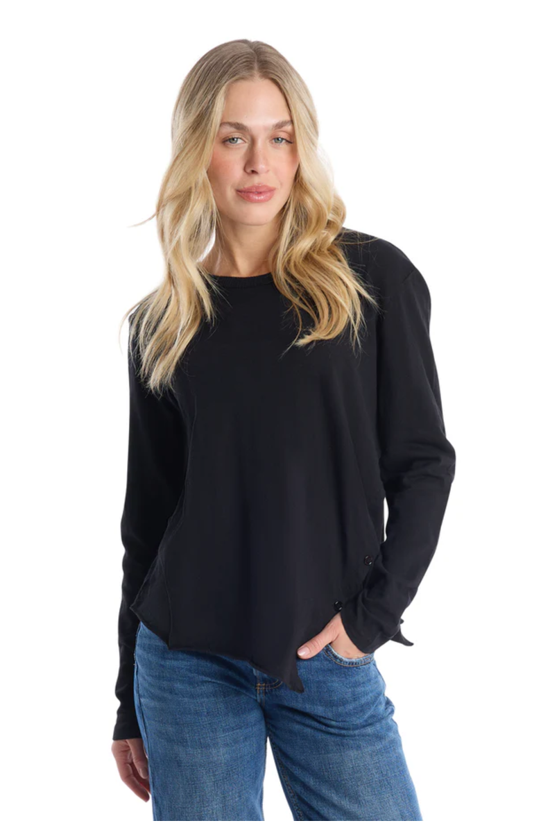 WILT Clothing Long Sleeve Tee With Asymmetrical Hem & Button Detail, Main, color, Black