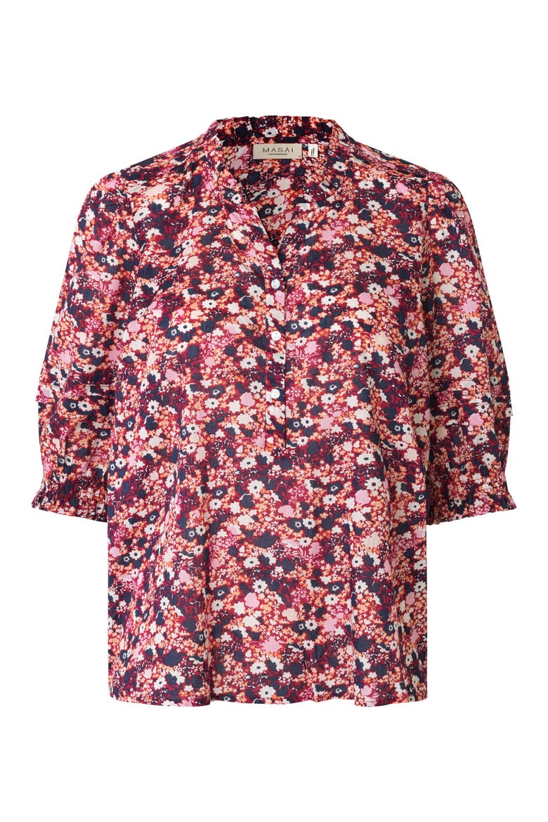 Mabrenitha Floral Mandarin Collar Blouse, Alternate, color, Beet Red