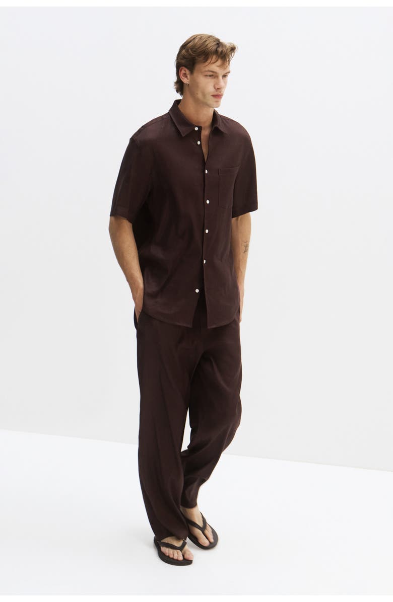 H&M Easy Care Regular Fit Linen-blend Shirt, Main, color, Dark Brown