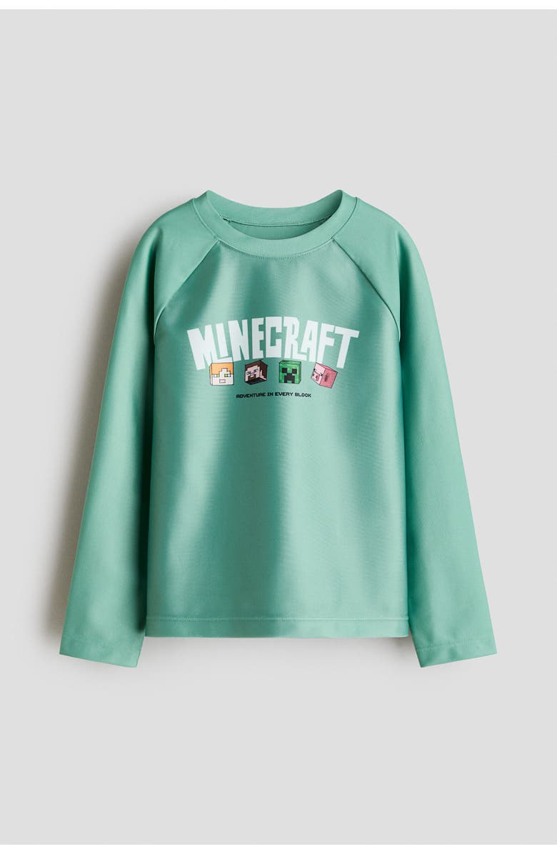 H&M Printed swim shirt upf 50, Main, color, Green/Minecraft